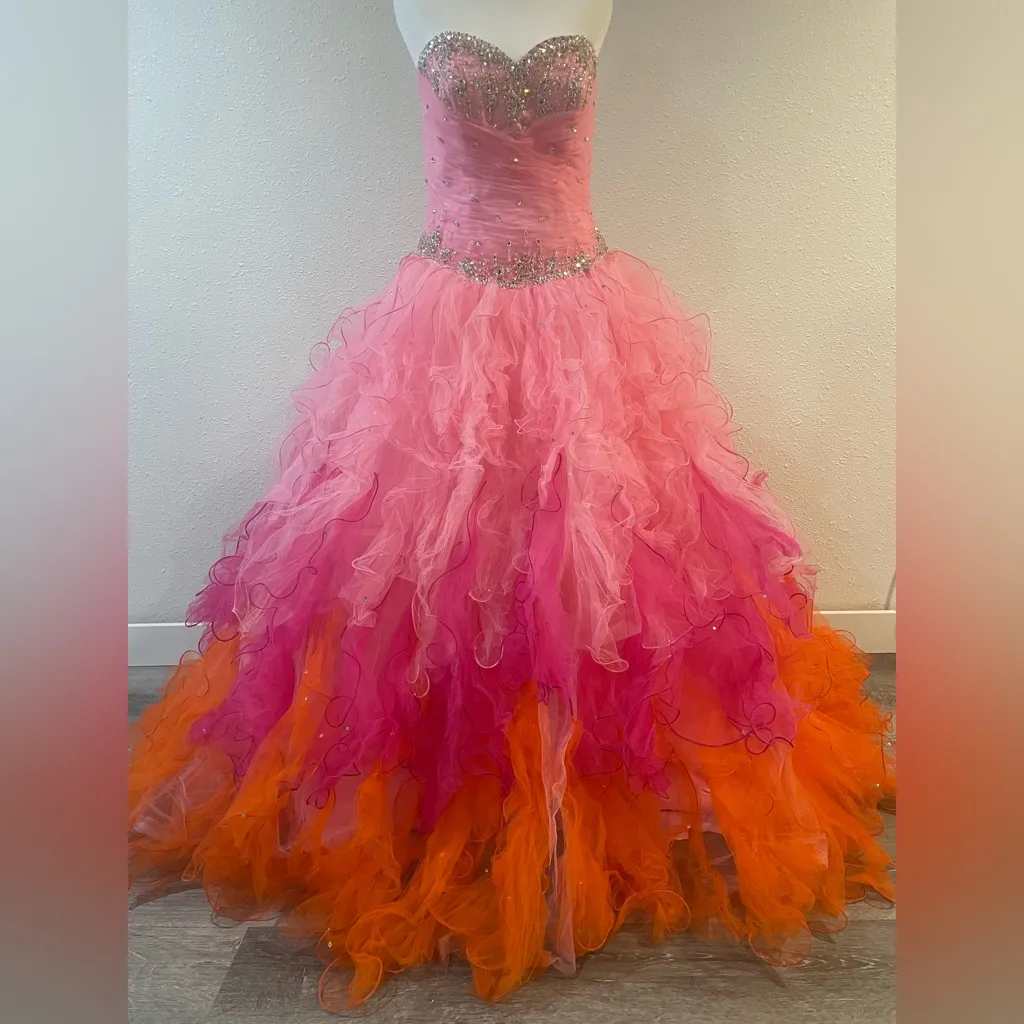 Mori Lee "Strawberry Sherbert" Quinceañera/Prom Ballgown Ombré Tulle Pink Size 12 - Image 5