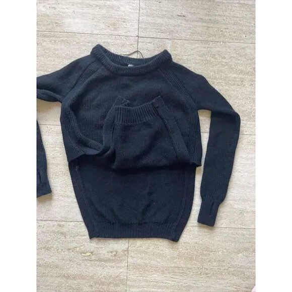 Lululemon Sweater Sz 4 Merino Wool Chunky Cable Knit‎ Pullover Side Slits Black - Image 6