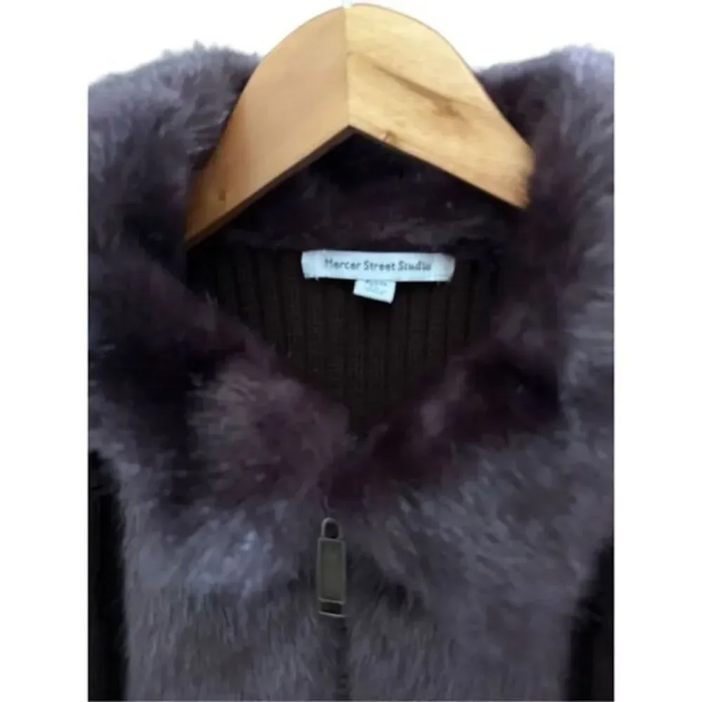 Mercer Street Studio Faux Fur Vest Petite Large Brown Zip Front Winter Layering Size undefined - Image 5