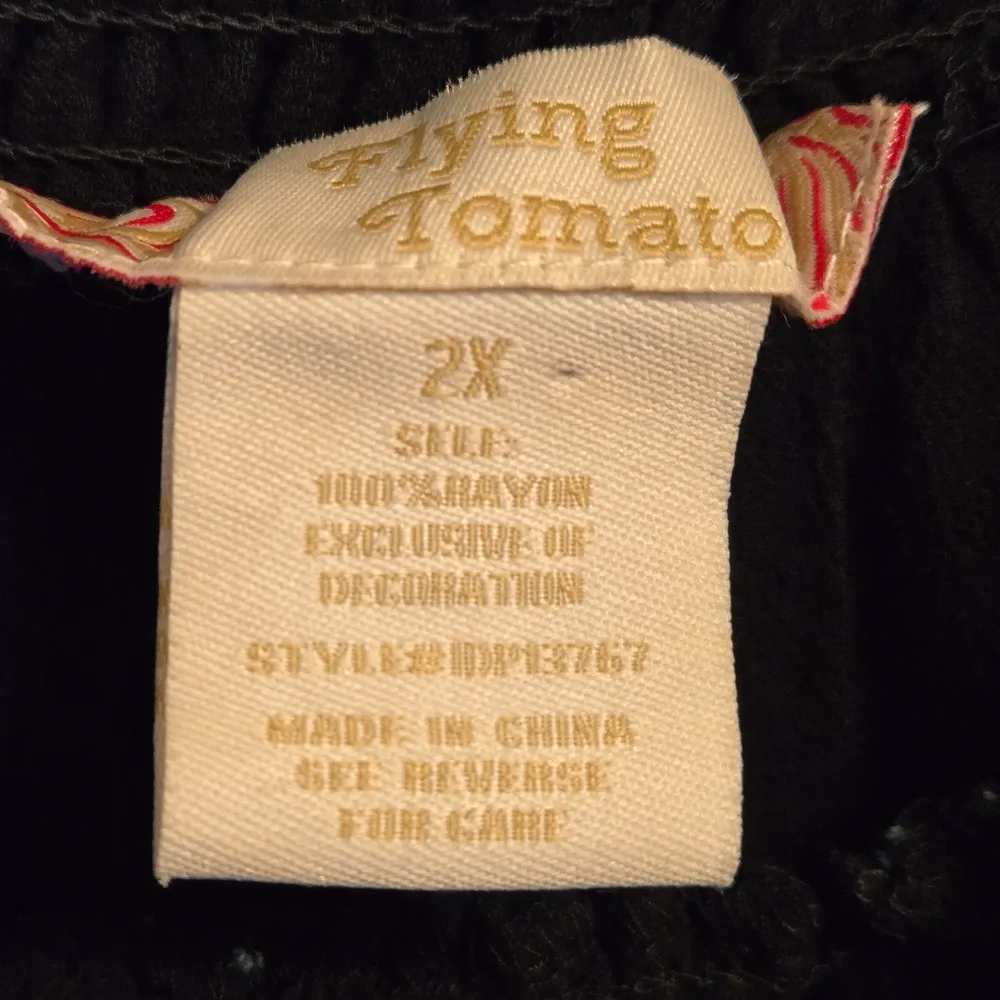 Flying Tomato Off Shoulder Dress Black with Turquoise Embroidery 2X - Image 4