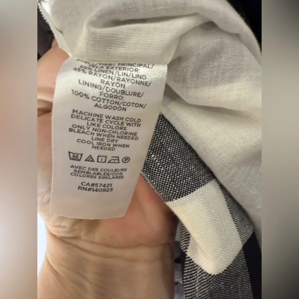 LOFT Picnic Black White Buffalo Plaid Check‎ Linen Puff Dress Size 8 - Image 4