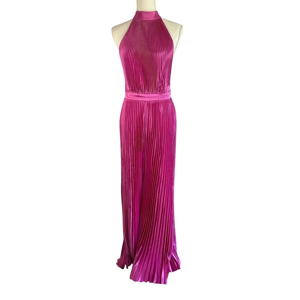 L'IDEE Low Back Cinema Jumpsuit in Flamingo Medium New Womens Satin Dressy Pink - Image 6