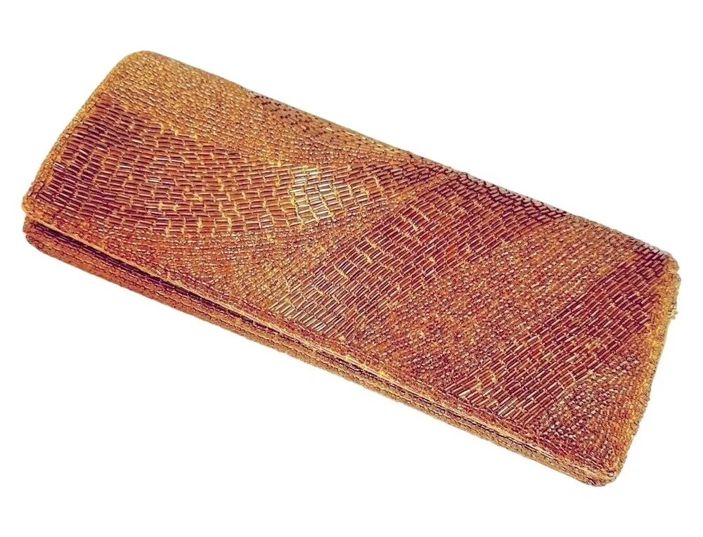 Bijoux Terner Beaded Purse Crossbody Women's Gold Satin Interior Snap Closure - Image 1