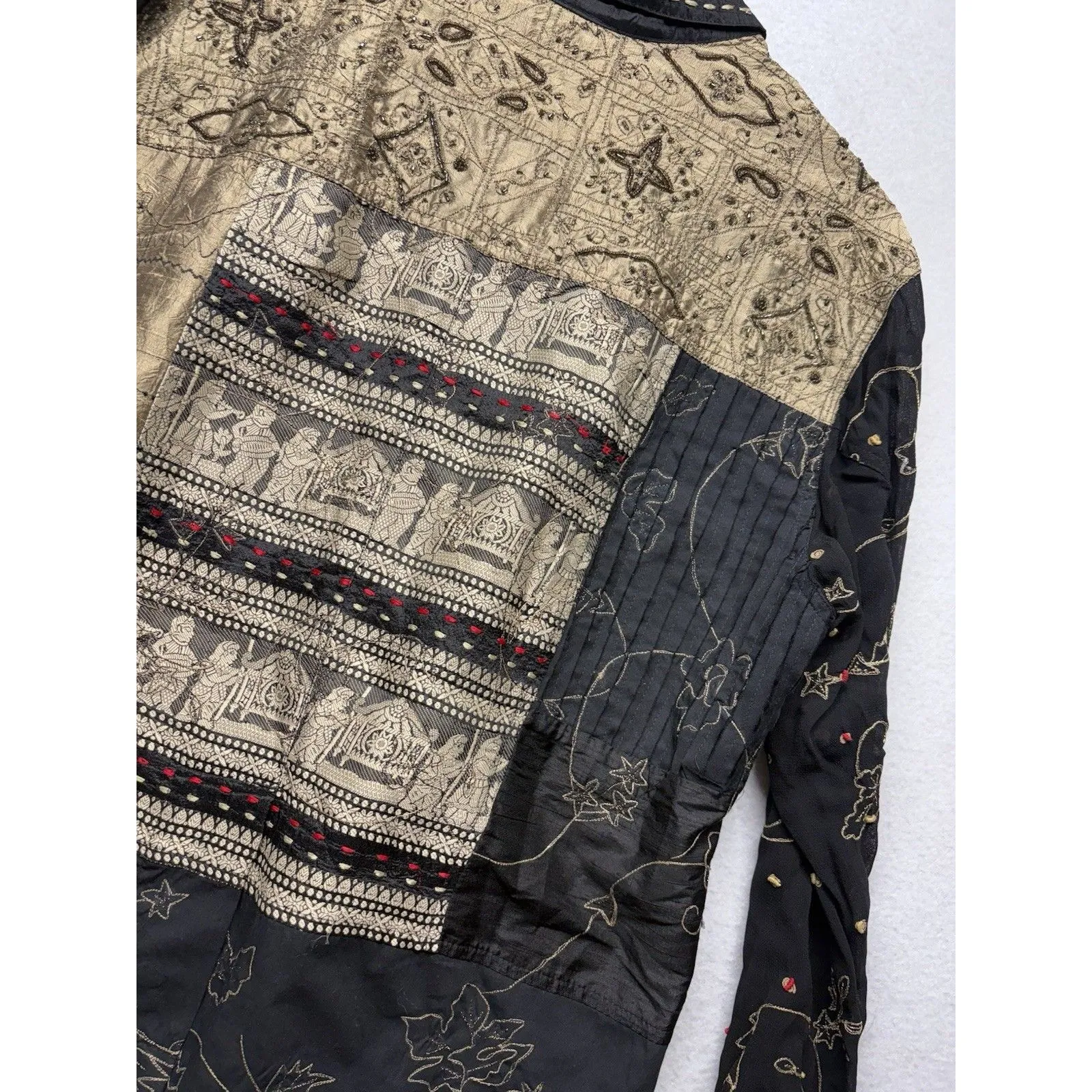 Chico’s Silk Button-Front Shirt Women’s Size 1 Medium Art To Wear Tribal Boho - Image 5