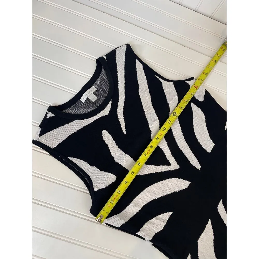 New York & Company Sleeveless Midi Sweater Dress Black & White Zebra Stripe M Size M - Image 3
