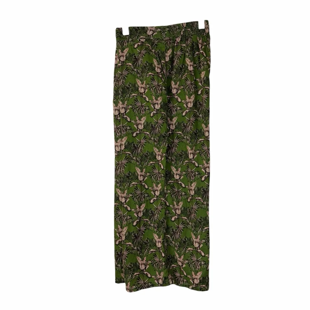 Tahari Linen Wide Leg Pants Crop Palazzo Olive Green Floral Women’s Size Large - Image 3