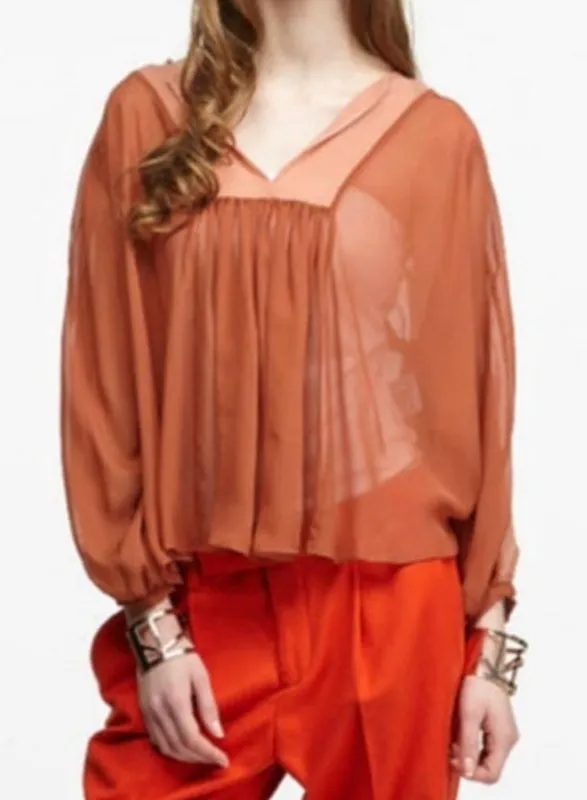 See By Chloe Silk Babydoll Blouse Size 10 Sheer Pink Coquette Renaissance Boho - Image 1