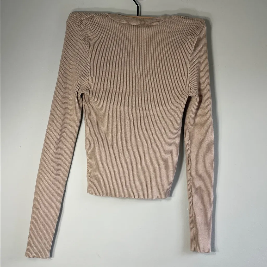 A&F Ribbed Beige Scoop Neck Long Sleeve Sweater - Image 4