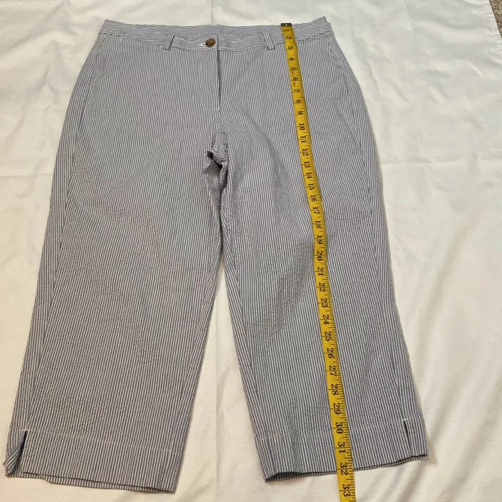 12 L.L. Bean Stripe Blue White Capris 14 Petite Wide Leg Office Minimalist Size 14P - Image 4