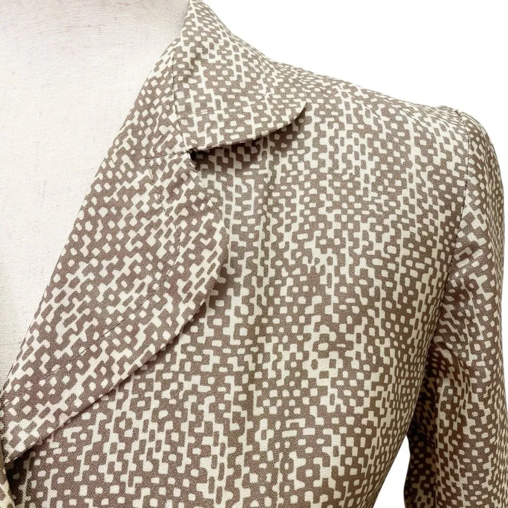 Vintage 1950s L’Aiglon Tan White Abstract Print Shirtwaist Dress Belted Size 14 - Image 6