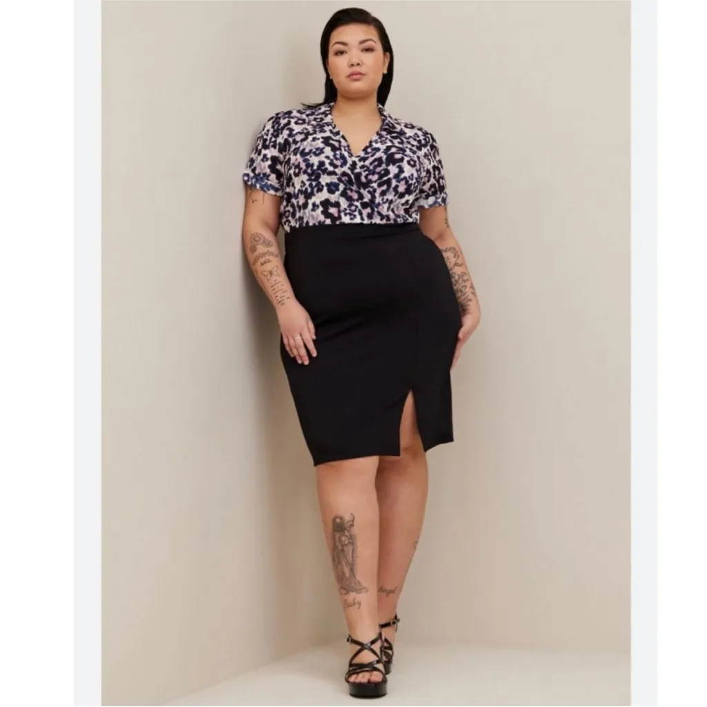 NWT Torrid At The Knee Ponte Studio Crepe Bodycon Leopard Print Dress Sz 3X - Image 2