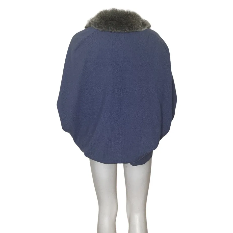 RANDOLPH DUKE Sweater Twin Set Faux Fur Collar Angora Merino Blend Plus Size 3X Blue - Image 2