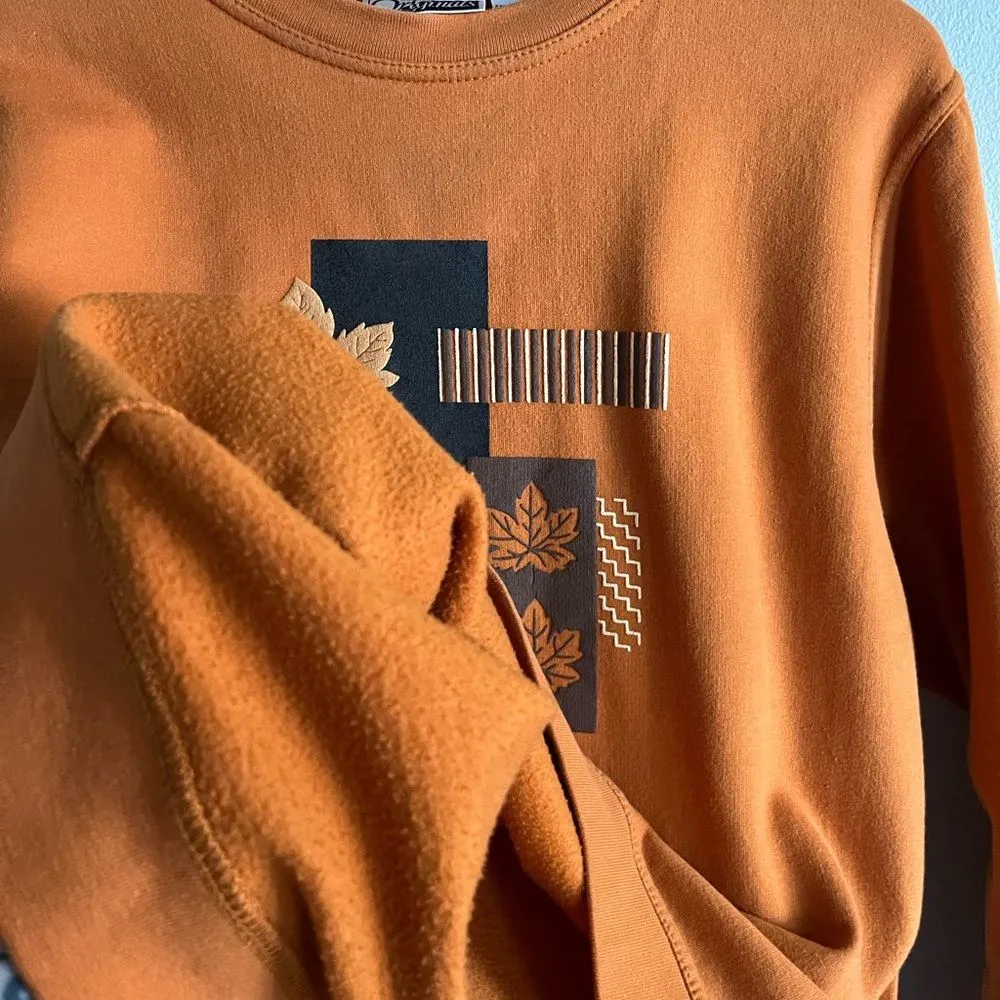 Vintage Fall Leaf Sweatshirt Frabjous Originals Rust Orange Pullover Sz M 90s Size M - Image 3