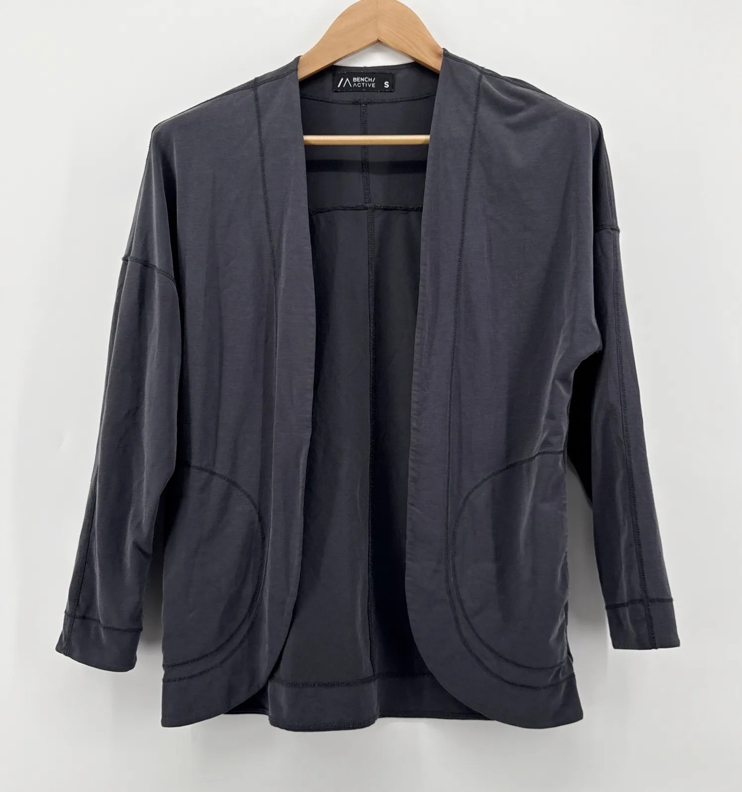 Bench Active Women Gray Cardigan Activewear Small Open Front Pockets Long Sleeve - Image 1