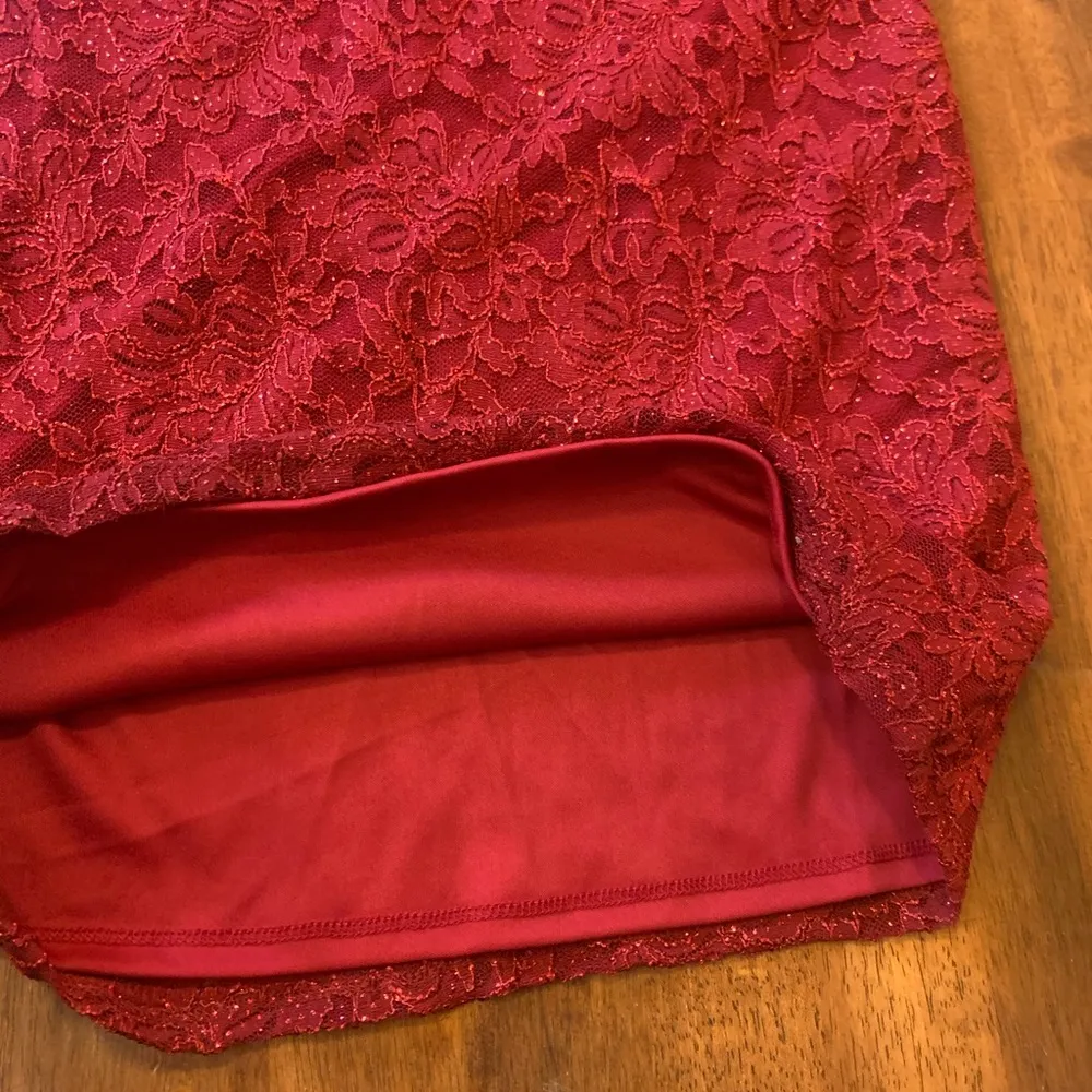 Onyx Nite NWT Dress 4 Ombré Red Sequin Sheath Lace Overlay Scalloped Neckline - Image 10