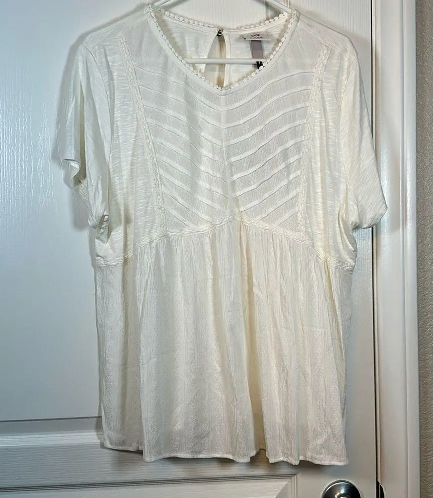 Knox Rose White Bohemian Lace Off White Cream Pullover Tunic Shirt XXL NWT #0398 - Image 2