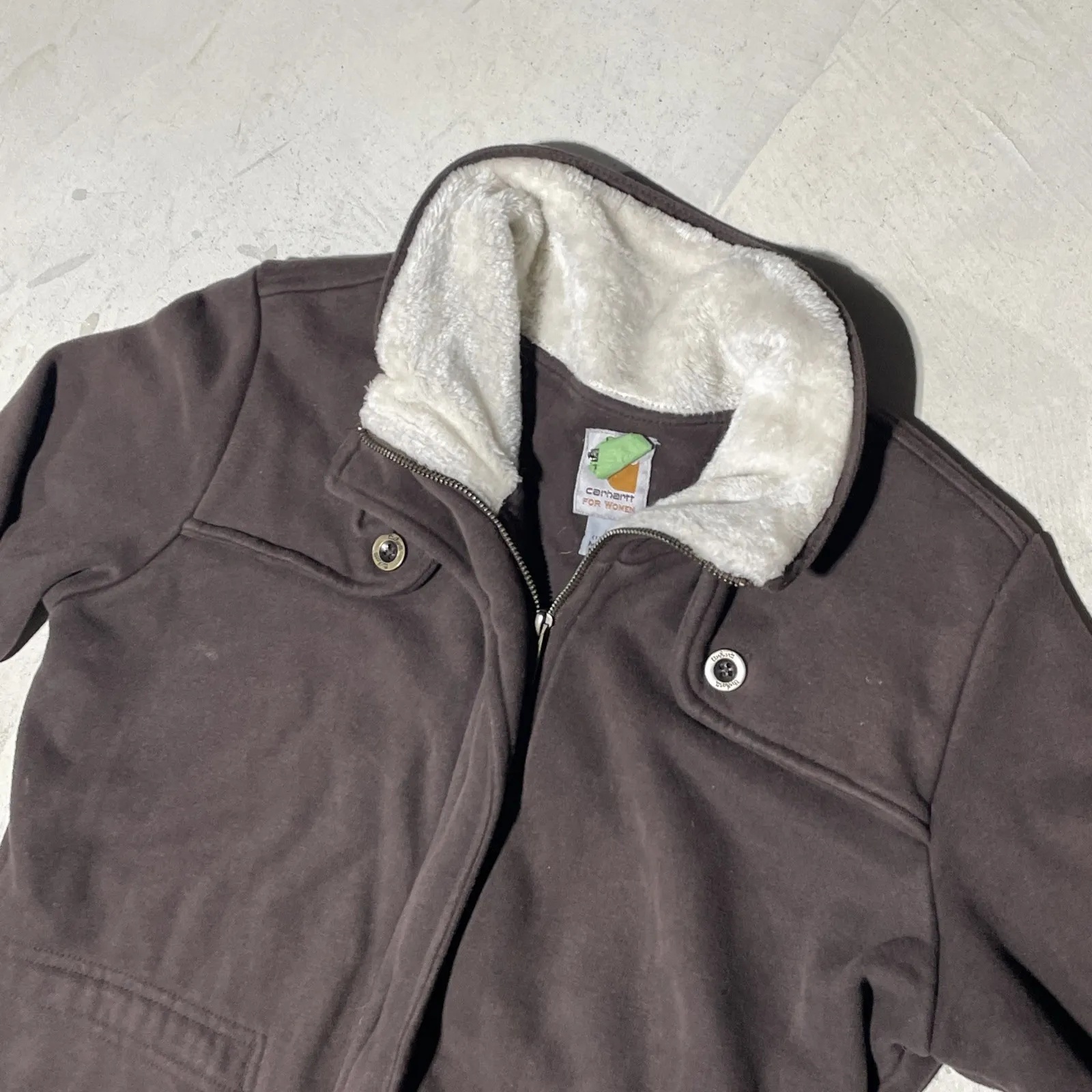 Carhartt Women's WK111 Sherpa Lined Collar Full Zip Jacket Brown SZ Large VTG - Image 3