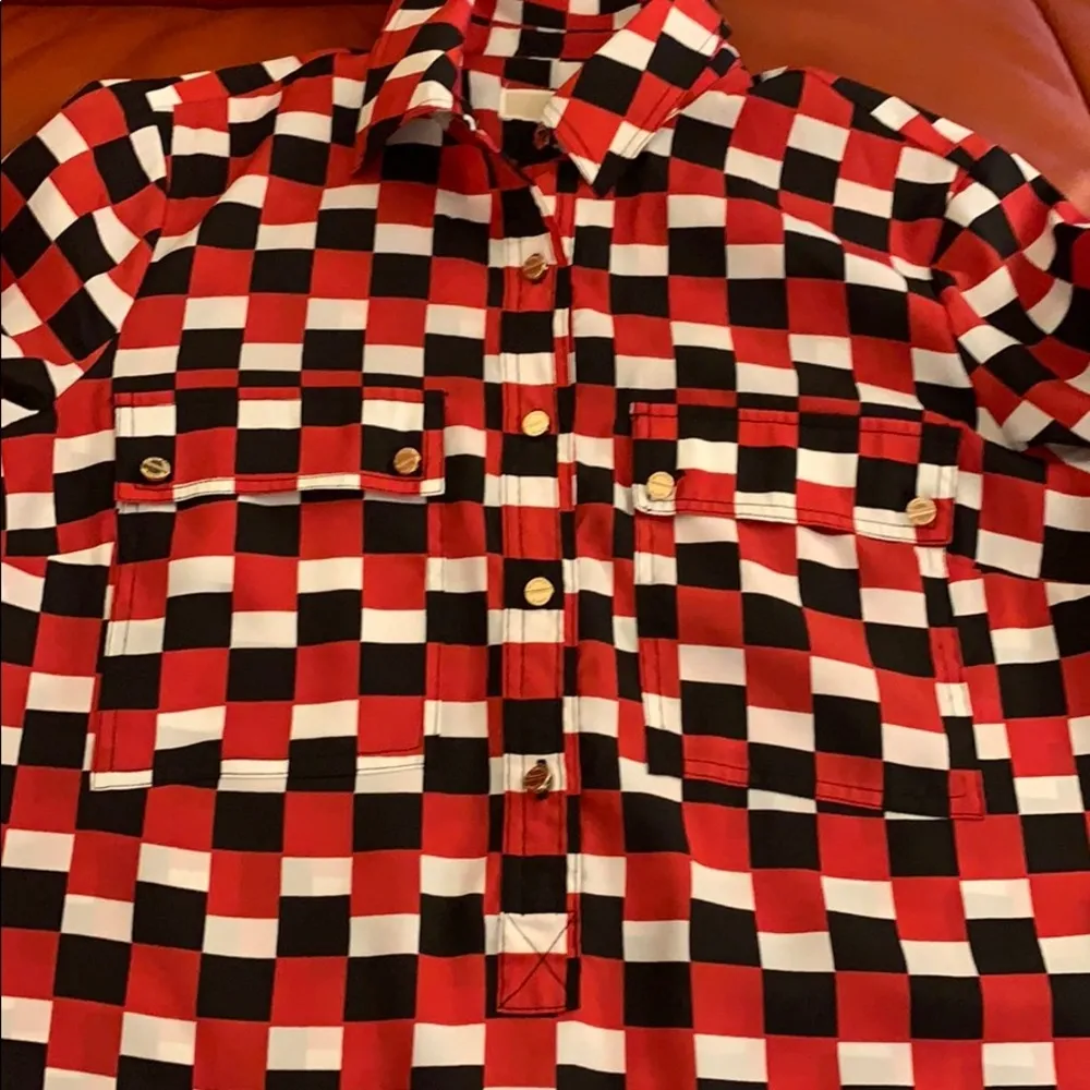 Michael Kors red, white & black checkered blouse. Red - Image 12