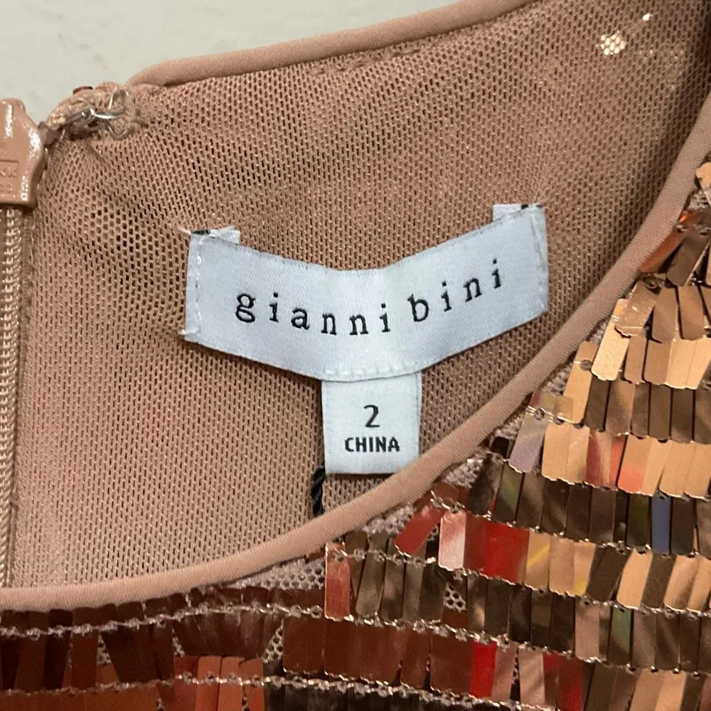 Gianni Bini Celeste Sequin Dress Sz 2 New Gold Maze Long Sleeve Mini - Image 3