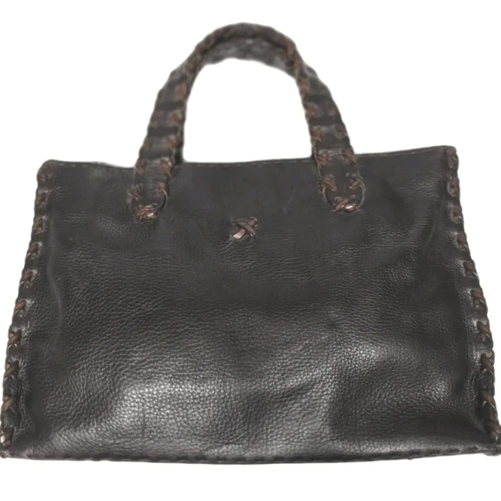 Vintage Leather Brown Braided Purse Handmade in Italy Bag Tote Large Top Handle - Image 9