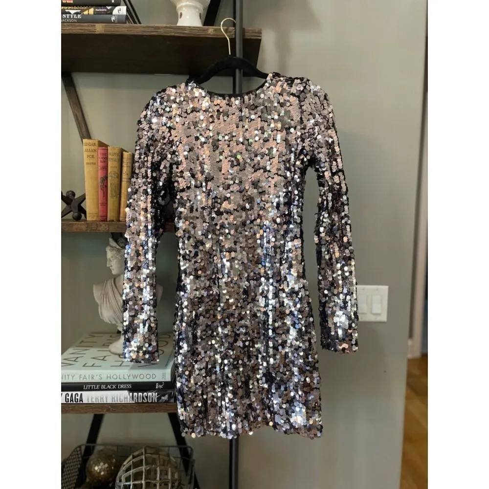 Bardot Valentina Sequin Mini Dress Smoke Womens Size XS - Image 4