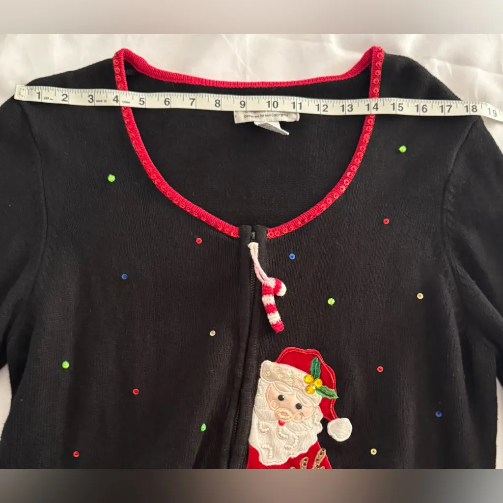 Tiara International Vintage 90s Christmas Holiday Knit Zip Cardigan Sweater XL - Image 7