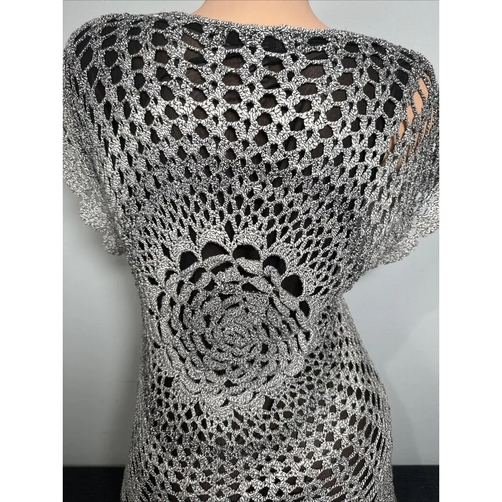 Alberto Makali Womens Top Large Gray Fairy Crochet Y2K V-Neck Whimsigoth Vintage - Image 8