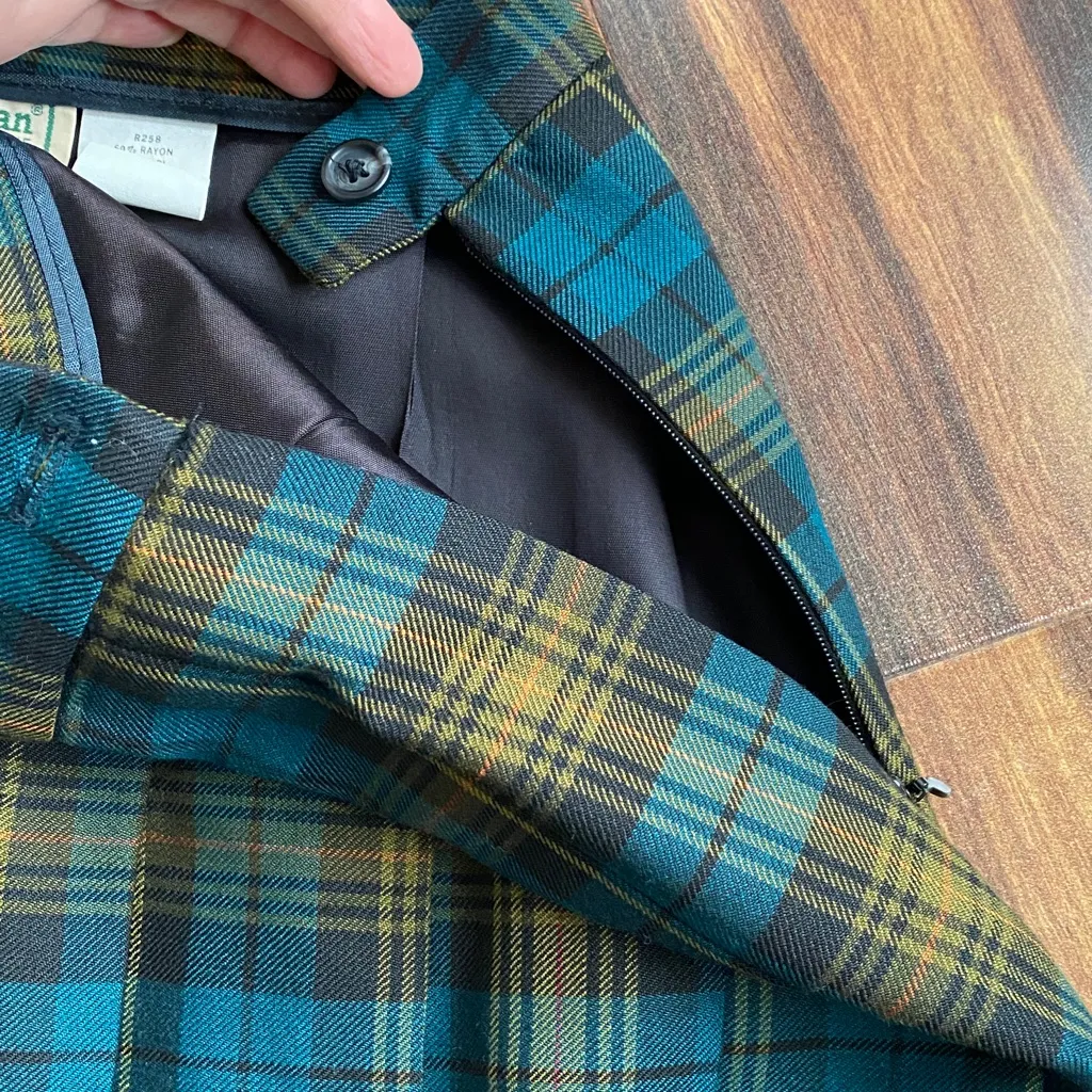 VTG LL Bean Pleated Wool Rayon Midi Skirt Lined Side Zip Blue Size 10 - Image 5