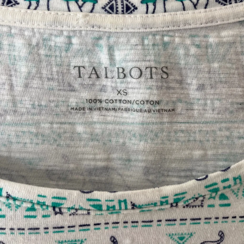 Talbots Sz XS Short Sleeve Blouse Pullover Blue Elephants Knot Tie Front Shirt - Image 2