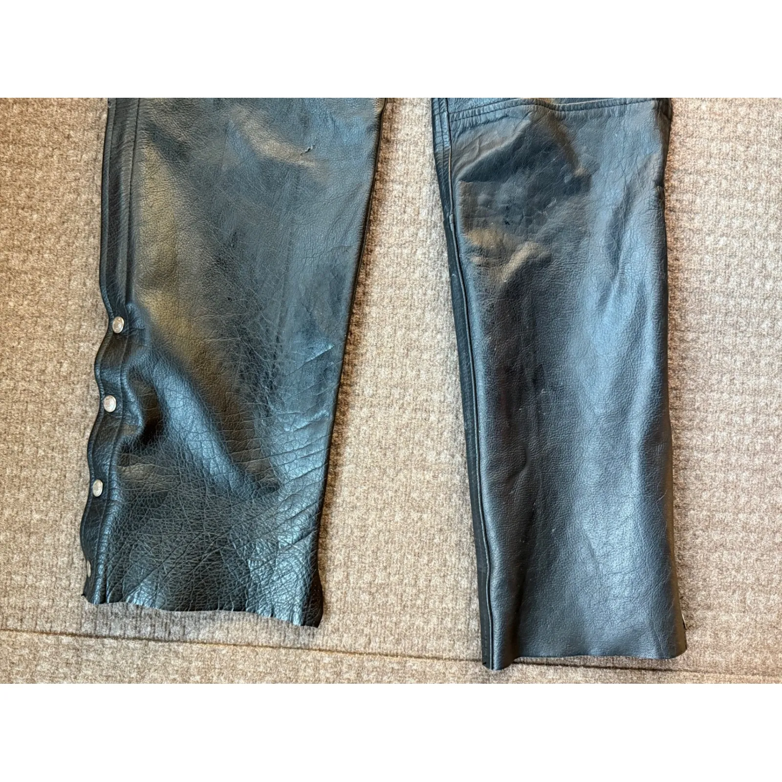 Mas Leather Motorcycle Biker Riding Chaps Pants Adjustable Waist size Small Black - Image 3