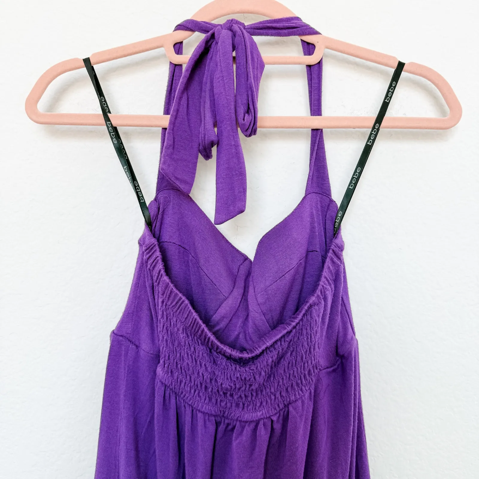 Y2K Bebe Pleated‎ Babydoll Halter Top Draped Bust Purple Size S Coquette Glam - Image 6