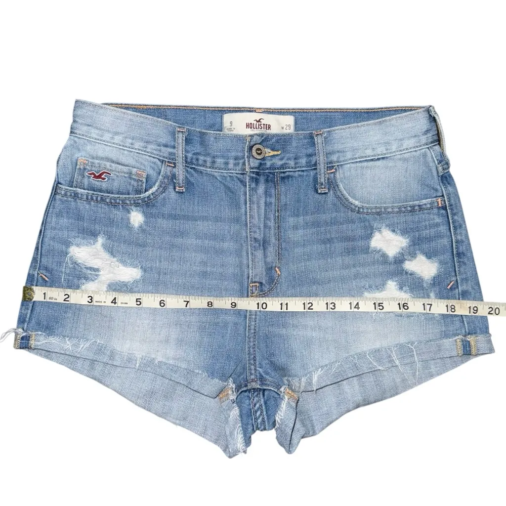 VTG Y2K Hollister High Waisted Jean Shorts Sz 9 / 29 Light Wash Distressed Denim - Image 9