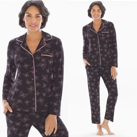 Soma Cool Nights Long Sleeve Grosgrain Trim Notch Collar Pajama Top Size Large - Image 2