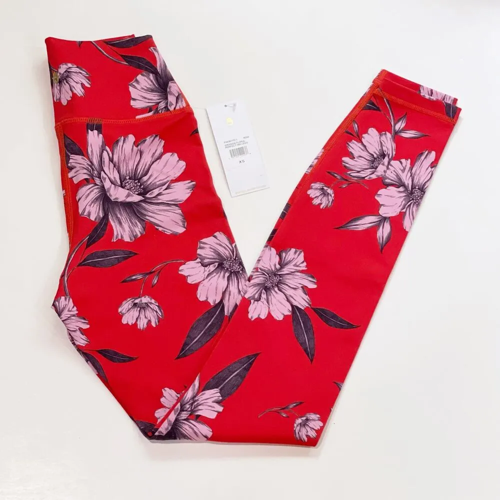NEW Spiritual Gangster XS Perfect High Rise Waist Floral Leggings Red Pink Gym - Image 2