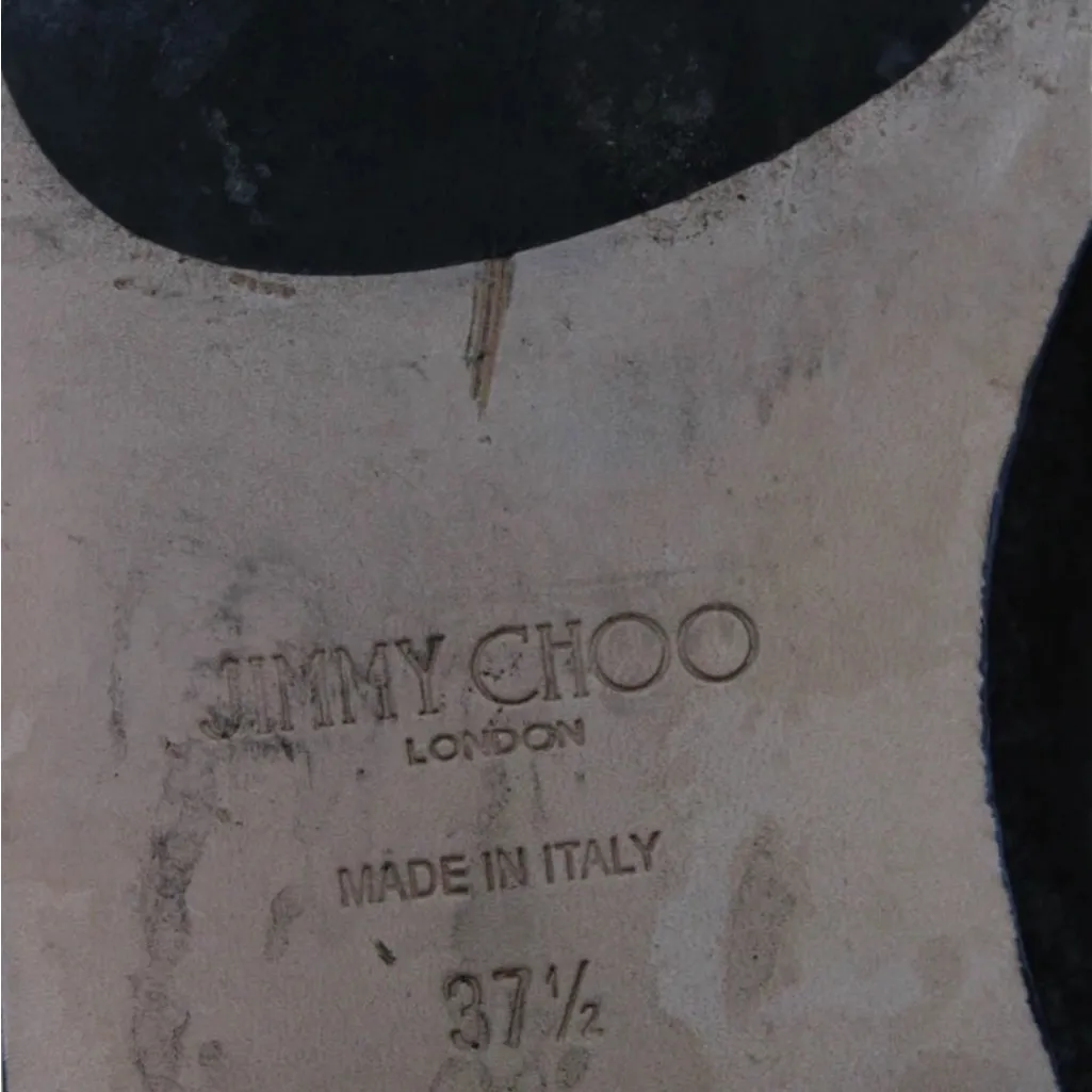 Jimmy Choo Merril Wet Look‎ Ankle Flat Boots Crystal Welt Black Suede 37.5 - Image 5