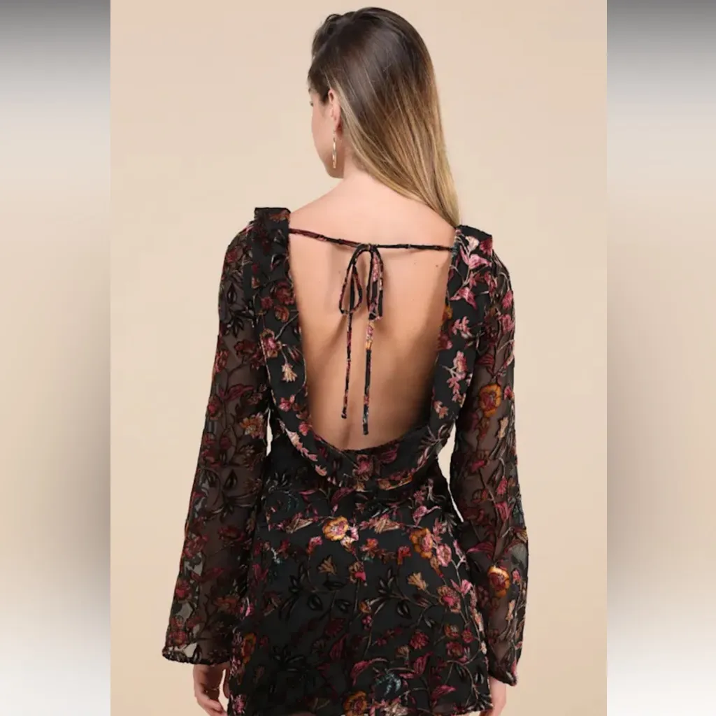 Lulus Charismatic Influence Black Burnout Velvet Cowl Back Mini Dress medium - Image 2