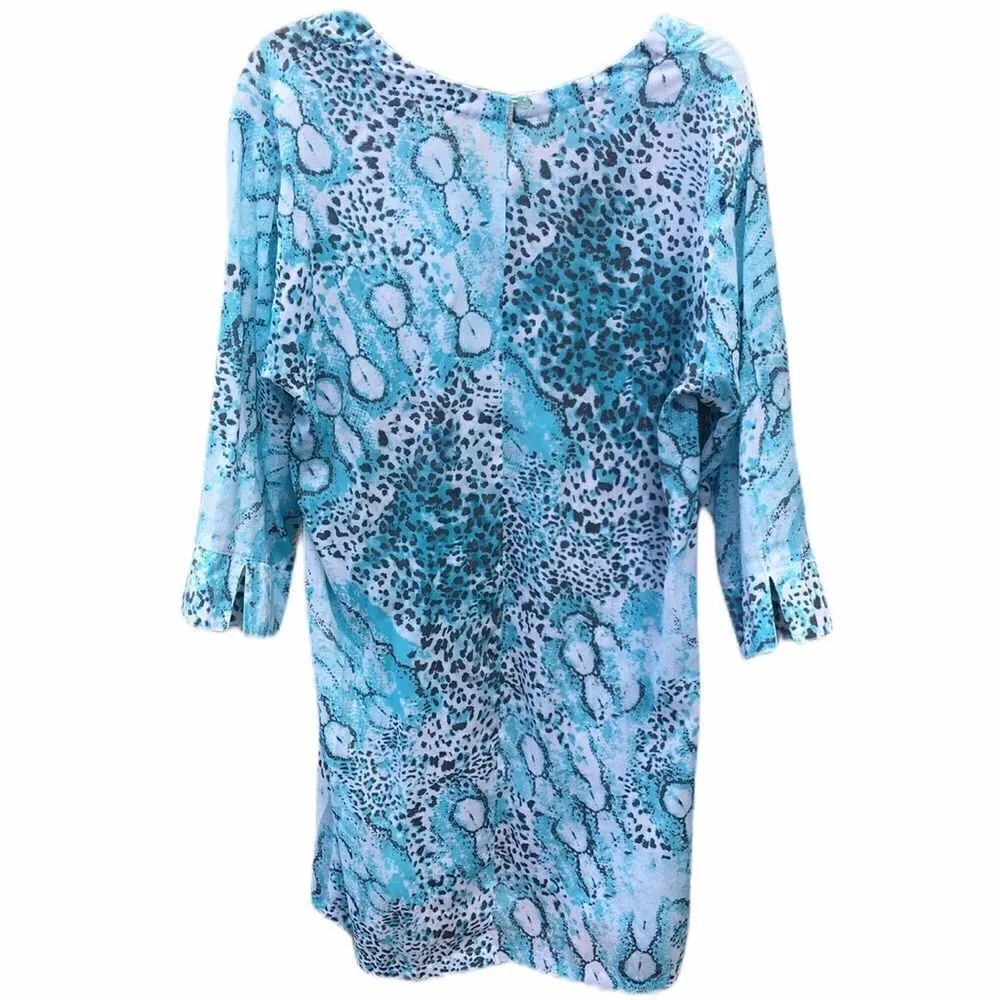 Le Lomes Animal Print tunic/cover up Blue Size M - Image 2