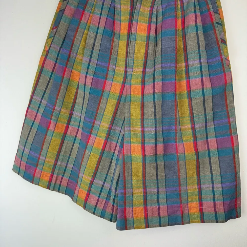 Vtg Giorgio Sant Angelo Bermuda Shorts Sz 6 Rainbow Cotton Linen Academia Blue - Image 9