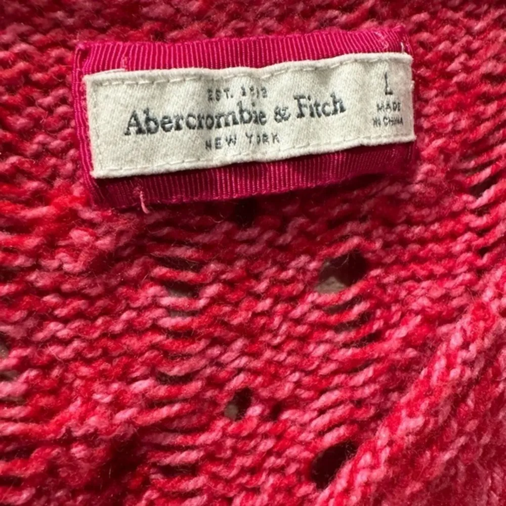 Abercrombie & Fitch Wool Blend Pink Red Cable Loose Knit‎ Sweater Size L - Image 3