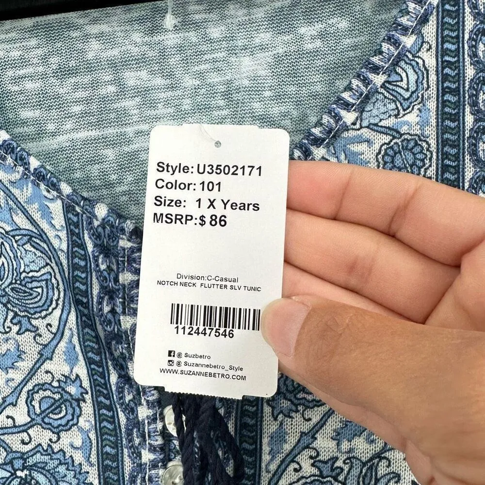 NWT Suzanne Betro Weekend Women's Floral Tassel Tie‎ Blouse Blue Green Size XS - Image 6