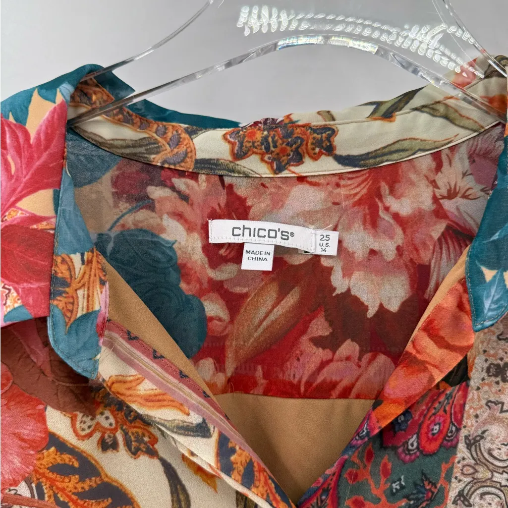 Chico's Woman's Tapestry Tiered Ruffle Floral Summer Midi Dress Sz 14 - Image 6