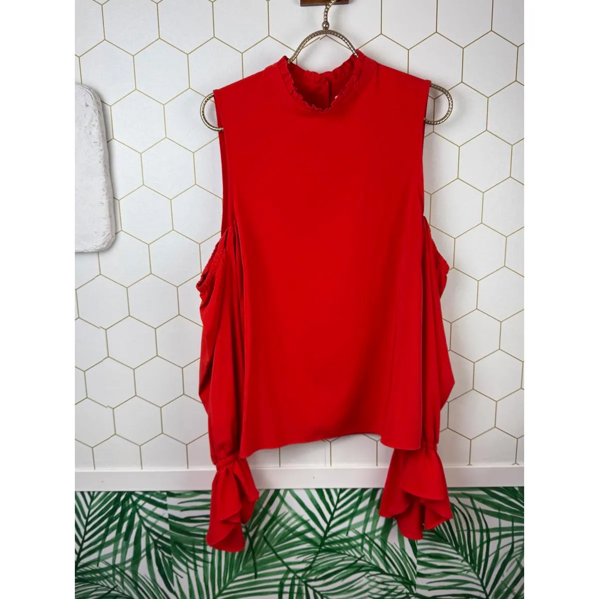 Bishop & Young Cold Bright Orange Red Shoulder Blouse - Size - Medium - Image 8