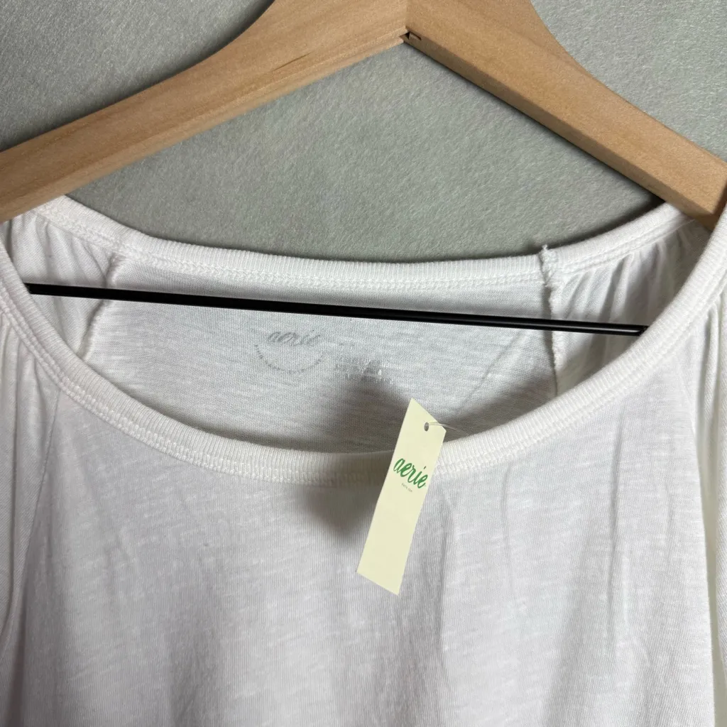 Brand New Aerie Bubble Sleeve T-Shirt Cropped Relaxed Fit White size S NWT - Image 5