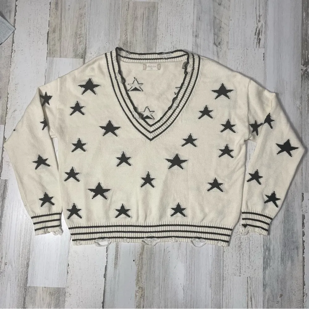 Altard State Star Print Deep V Neck Pullover Sweater Off White size M Folklore - Image 2