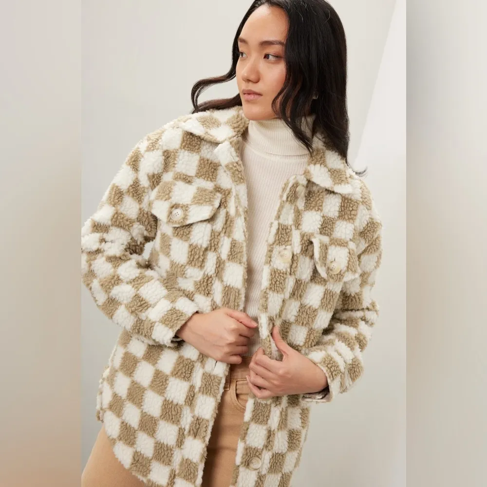 Louna Checker Print Jacket Camel and White Size Smalll​ Tan - Image 11