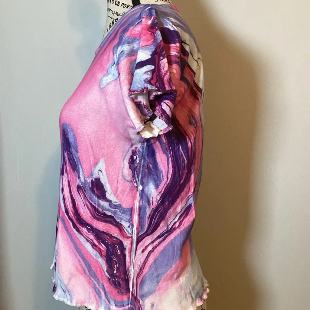 100% COTTON TIEDYE CROPPED TEE Pink Size L - Image 5