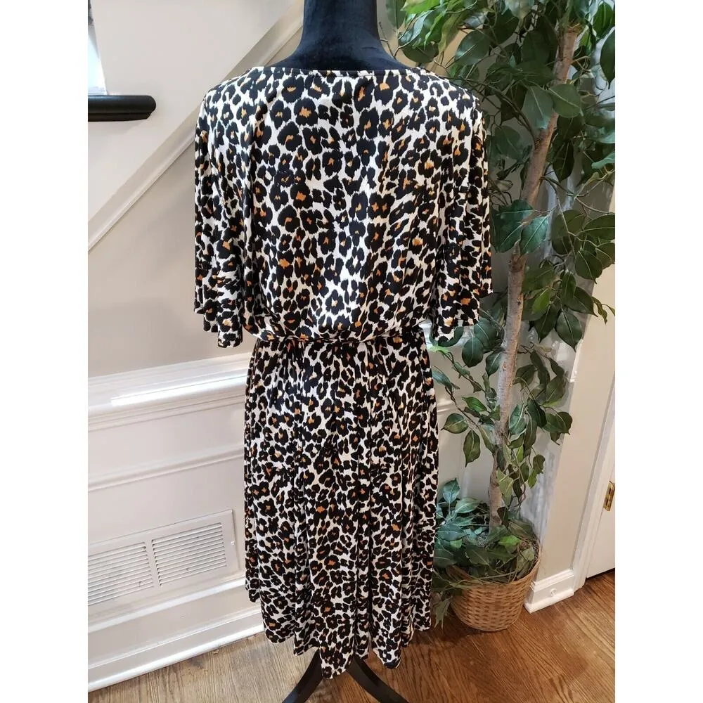 Donna Morgan Womens White Leopard Print Short Sleeve Knee Length Wrap Dress 18W - Image 9