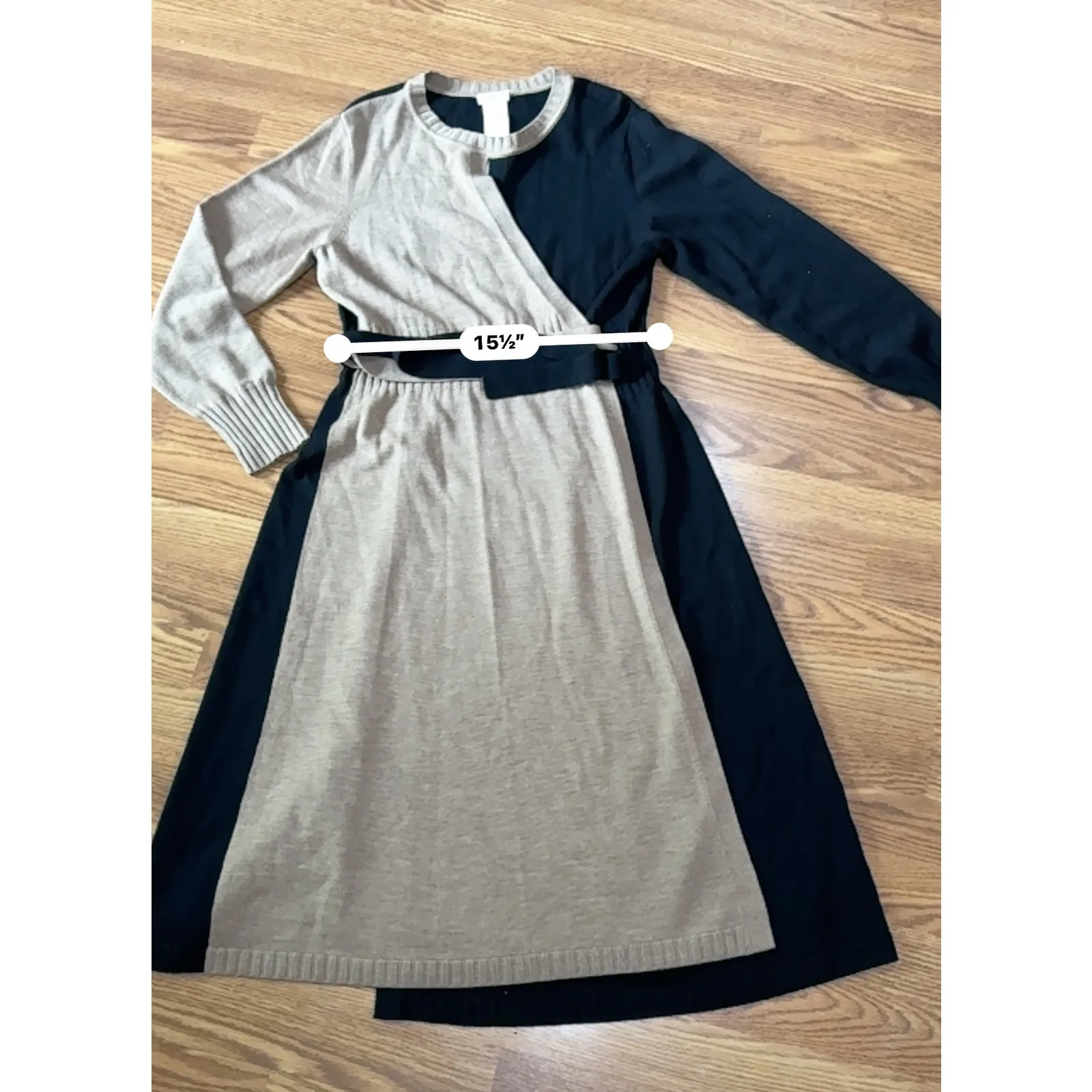 Akris Punto Colorblock Virgin Wool Wrap Midi Dress Beige Black Size 14 - Image 5