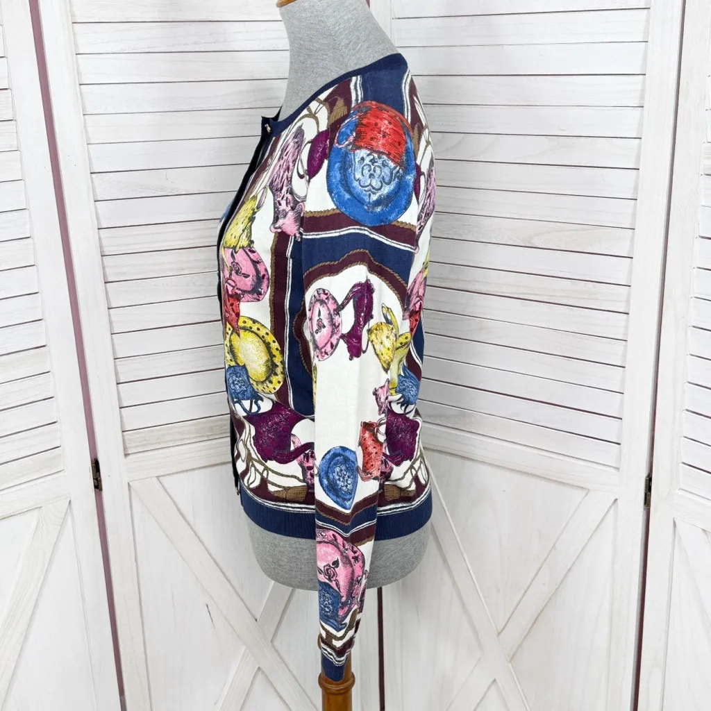 Talbots Tea Party Print Button Up Cardigan Sweater Blue Multi XS - Image 3