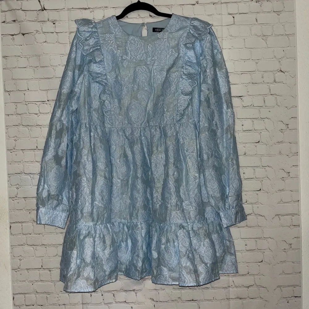 ✨Aqua Scout The City Light Blue Floral Ruffle Long Sleeve Mini Dress Women XL - Image 5